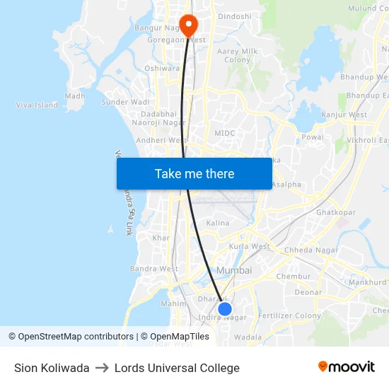 Sion Koliwada to Lords Universal College map