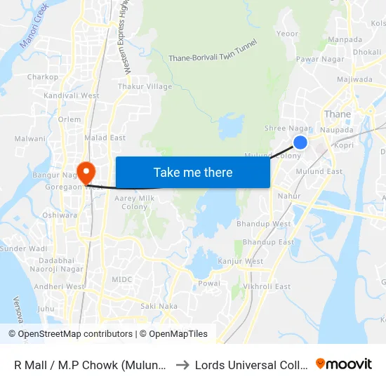 R Mall / M.P Chowk (Mulund W) to Lords Universal College map