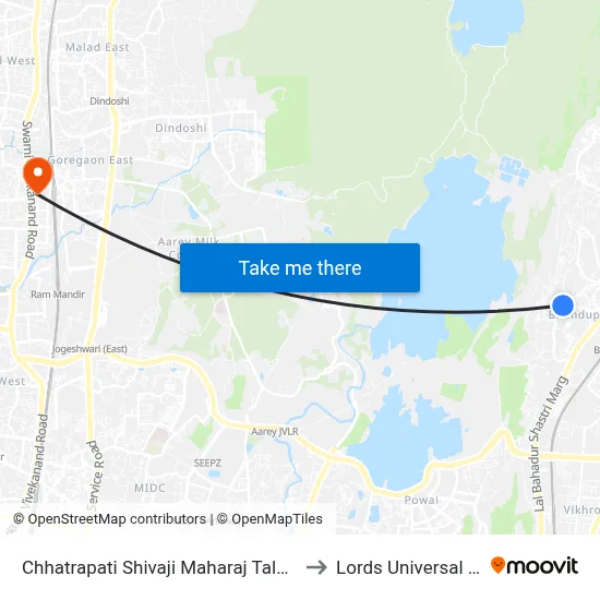 Chhatrapati Shivaji Maharaj Talao (Bhandup) to Lords Universal College map