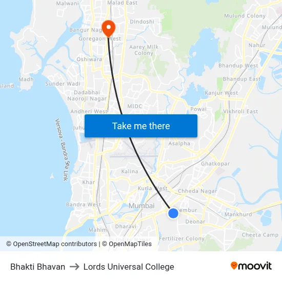 Bhakti Bhavan to Lords Universal College map