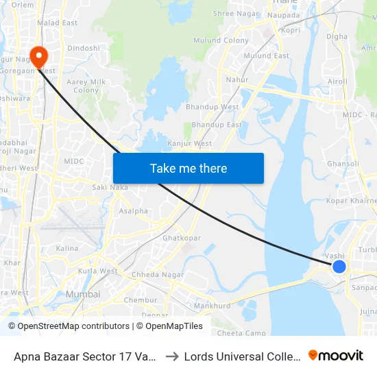 Apna Bazaar Sector 17 Vashi to Lords Universal College map