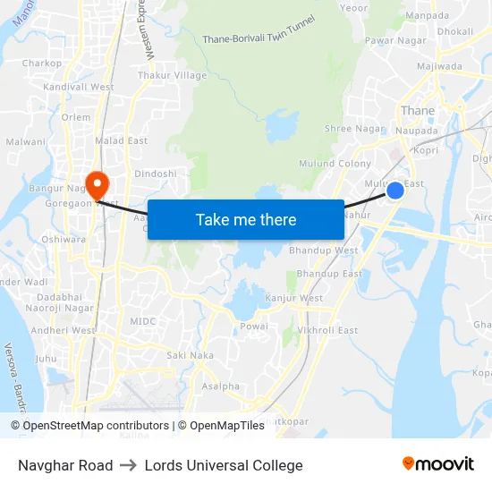 Navghar Road to Lords Universal College map