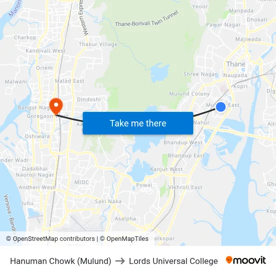 Hanuman Chowk (Mulund) to Lords Universal College map