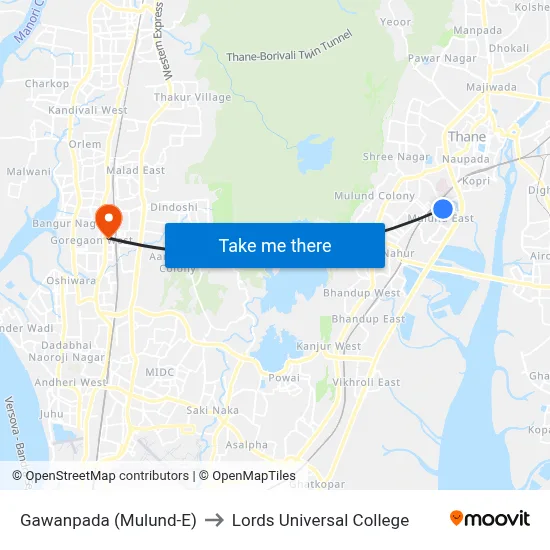 Gawanpada (Mulund-E) to Lords Universal College map