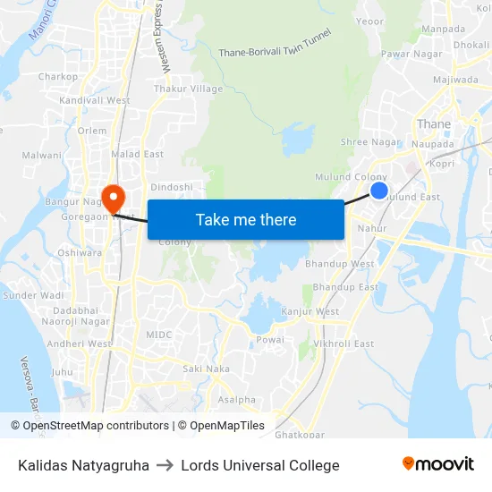 Kalidas Natyagruha to Lords Universal College map