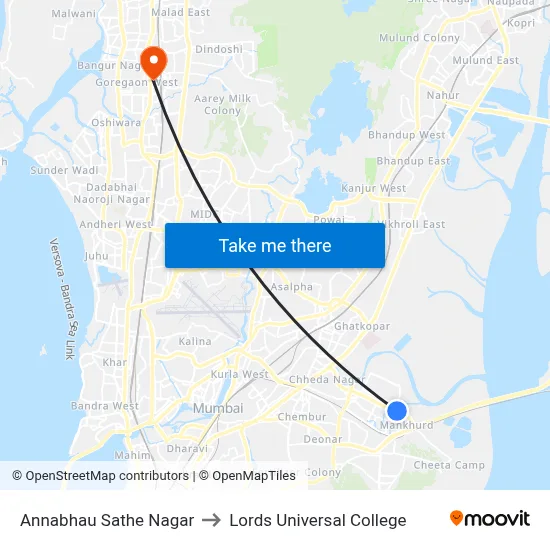 Annabhau Sathe Nagar to Lords Universal College map
