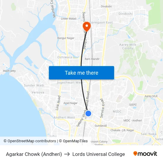 Agarkar Chowk (Andheri) to Lords Universal College map