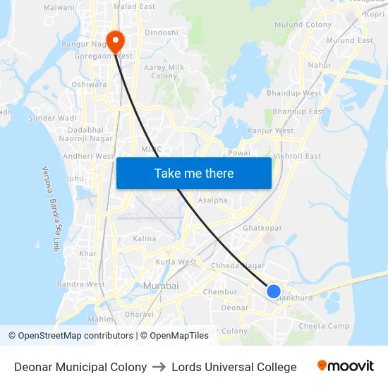 Deonar Municipal Colony to Lords Universal College map