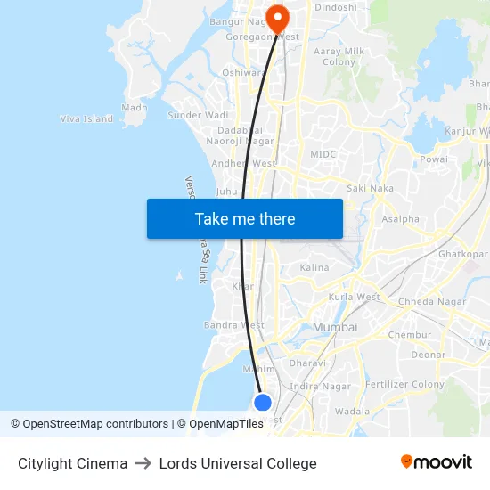 Citylight Cinema to Lords Universal College map