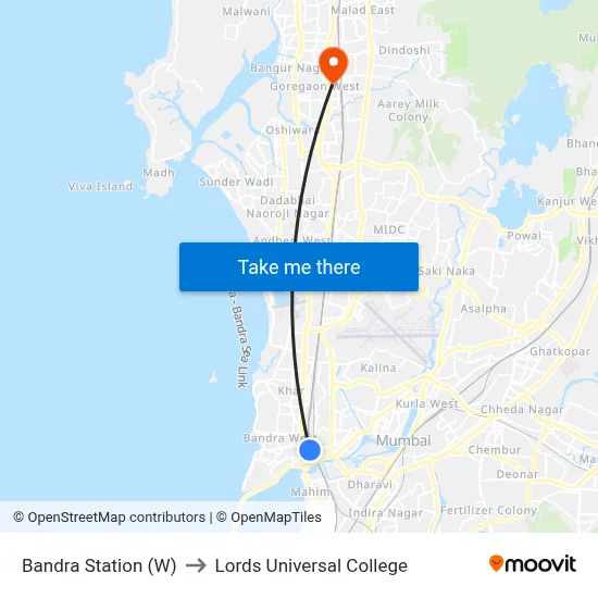 Bandra Station (W) to Lords Universal College map