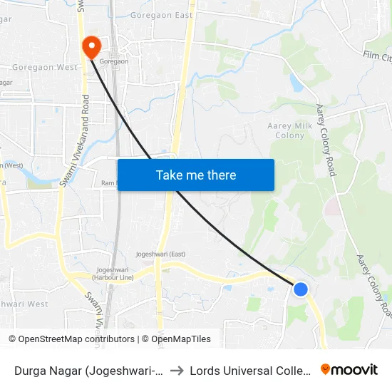 Durga Nagar (Jogeshwari-E) to Lords Universal College map
