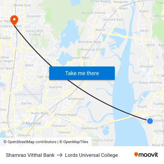 Shamrao Vitthal Bank to Lords Universal College map