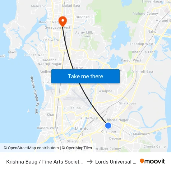 Krishna Baug / Fine Arts Society (Chembur) to Lords Universal College map