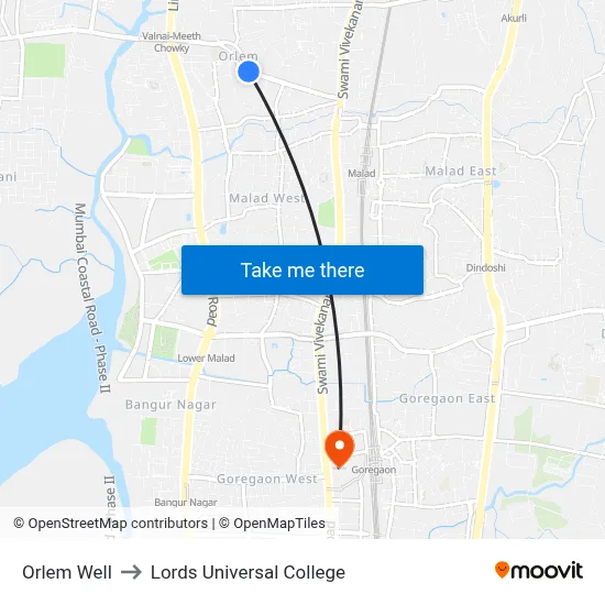 Orlem Well to Lords Universal College map