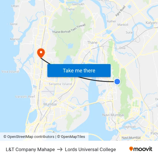 L&T Company Mahape to Lords Universal College map