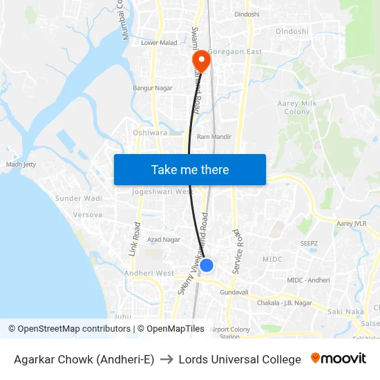Agarkar Chowk (Andheri-E) to Lords Universal College map