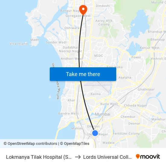 Lokmanya Tilak Hospital (Sion) to Lords Universal College map