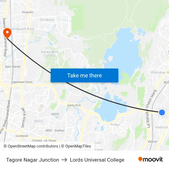 Tagore Nagar Junction to Lords Universal College map