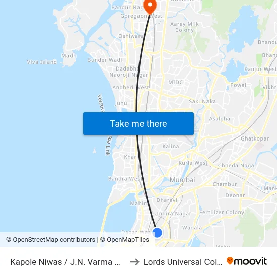 Kapole Niwas / J.N. Varma Chowk to Lords Universal College map