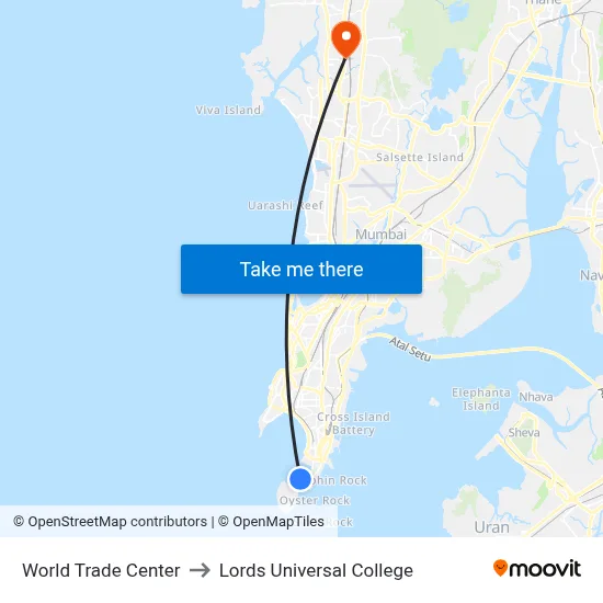 World Trade Center to Lords Universal College map