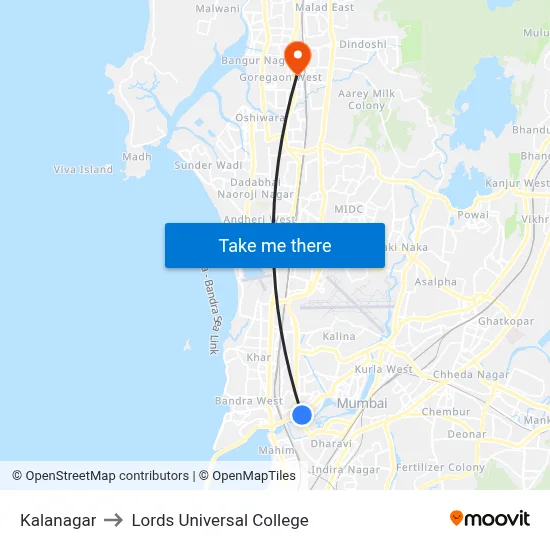 Kalanagar to Lords Universal College map