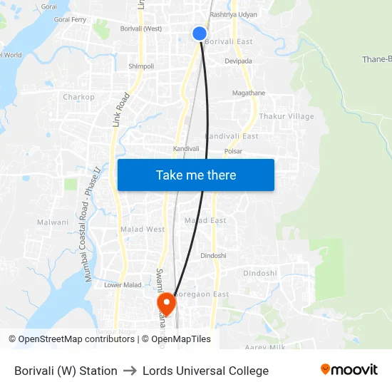 Borivali (W) Station to Lords Universal College map
