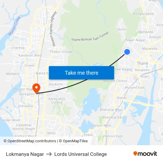 Lokmanya Nagar to Lords Universal College map