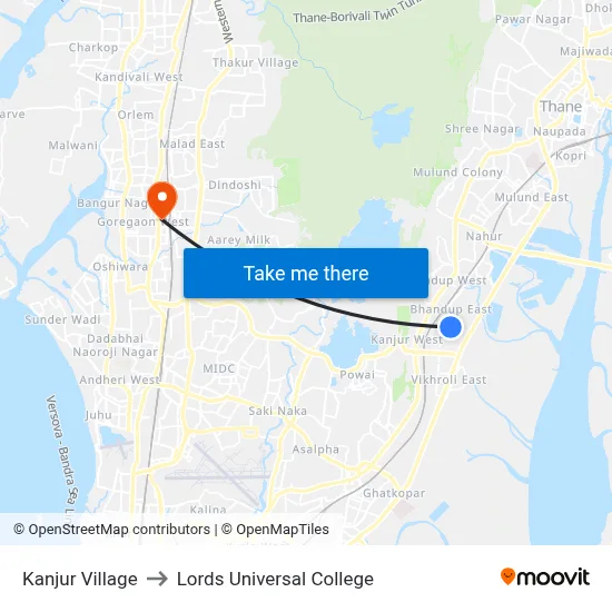 Kanjur Village to Lords Universal College map