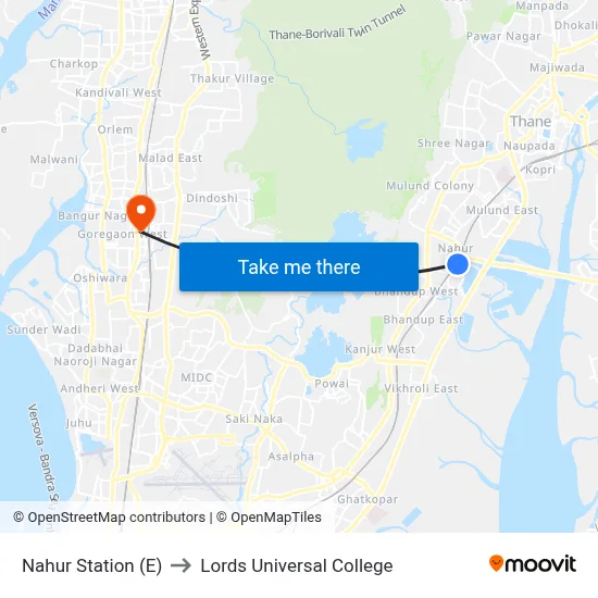 Nahur Station (E) to Lords Universal College map