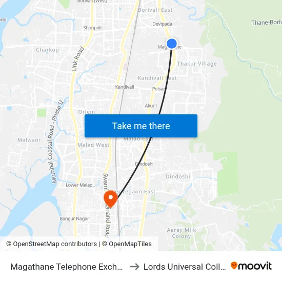 Magathane Telephone Exchange to Lords Universal College map