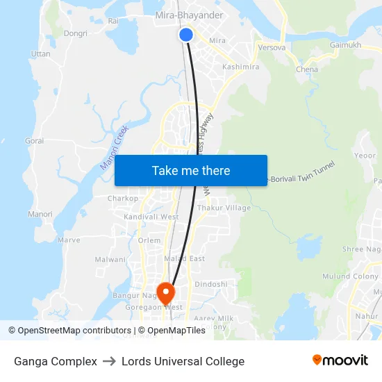Ganga Complex to Lords Universal College map