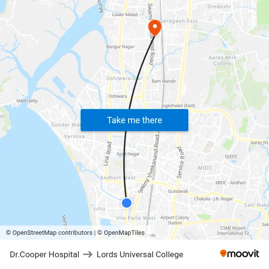 Dr.Cooper Hospital to Lords Universal College map