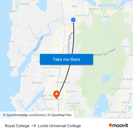 Royal College to Lords Universal College map