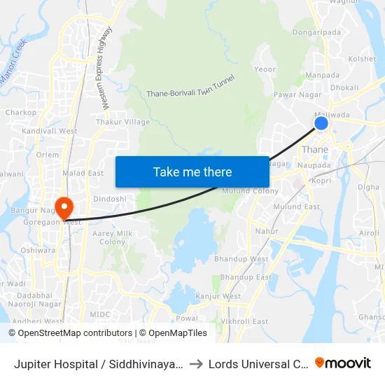 Jupiter Hospital / Siddhivinayak Towers to Lords Universal College map
