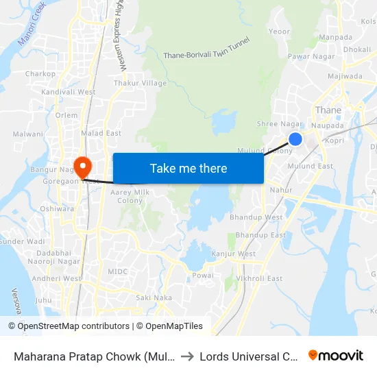 Maharana Pratap Chowk (Mulund-W) to Lords Universal College map