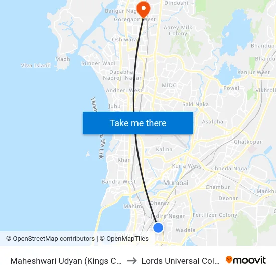 Maheshwari Udyan (Kings Circle) to Lords Universal College map