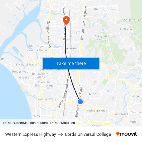 Western Express Highway to Lords Universal College map