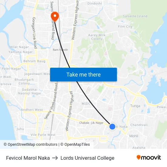 Fevicol Marol Naka to Lords Universal College map