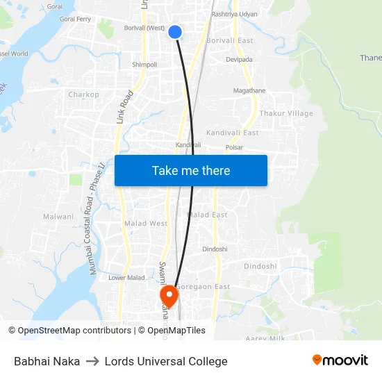 Babhai Naka to Lords Universal College map