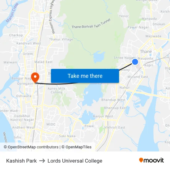 Kashish Park to Lords Universal College map
