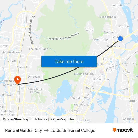 Runwal Garden City to Lords Universal College map