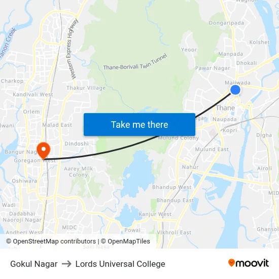 Gokul Nagar to Lords Universal College map