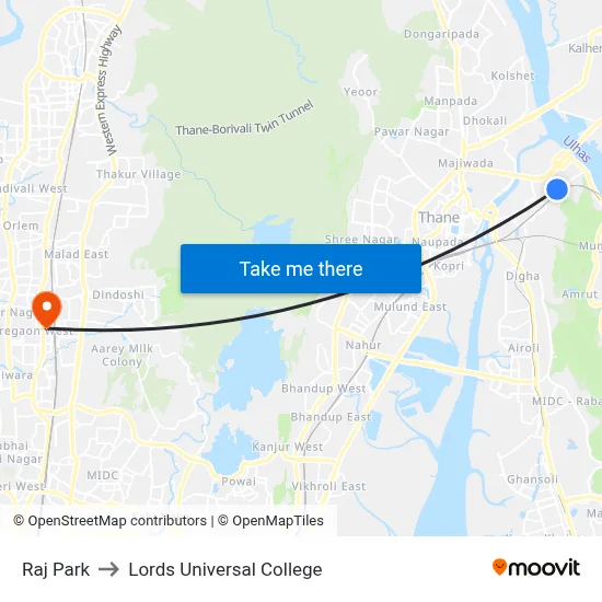Raj Park to Lords Universal College map