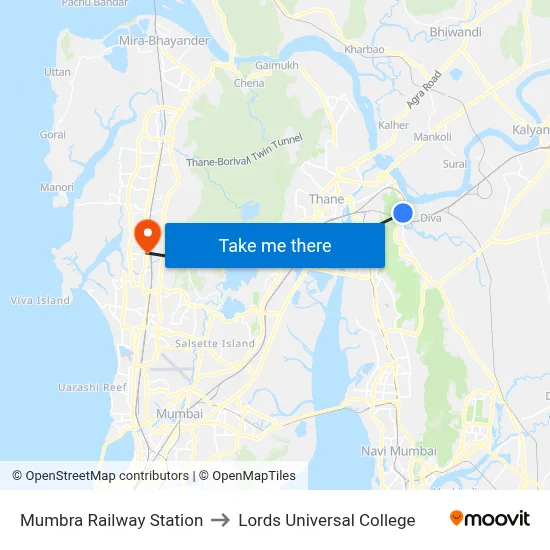 Mumbra Railway Station to Lords Universal College map