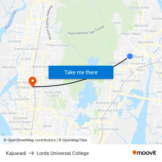 Kajuwadi to Lords Universal College map