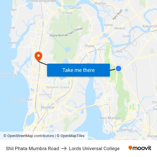 Shil Phata Mumbra Road to Lords Universal College map