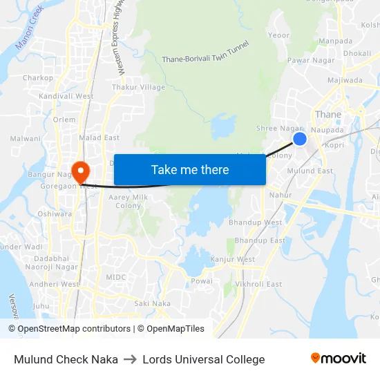 Mulund Check Naka to Lords Universal College map