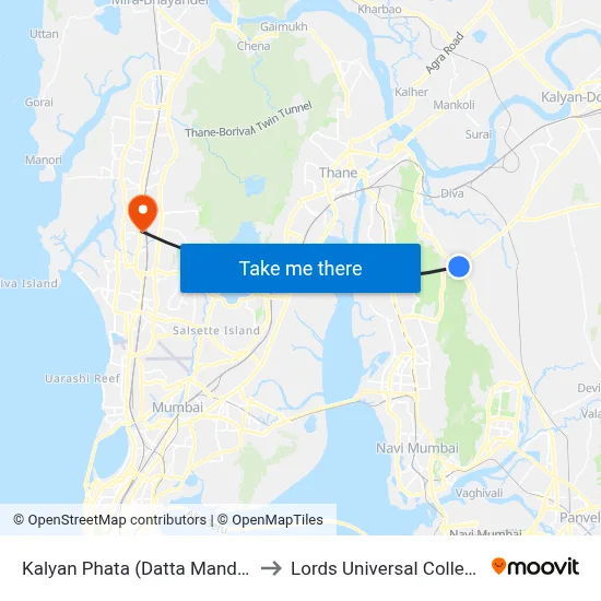Kalyan Phata (Datta Mandir) to Lords Universal College map
