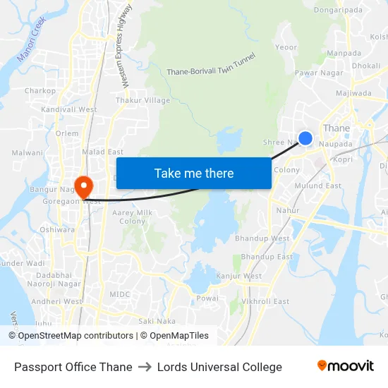 Passport Office Thane to Lords Universal College map