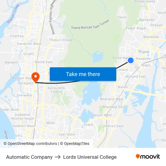 Automatic Company to Lords Universal College map